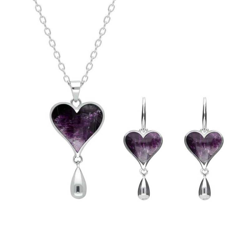 Sterling Silver Blue John Heart Two Piece Set - Silver