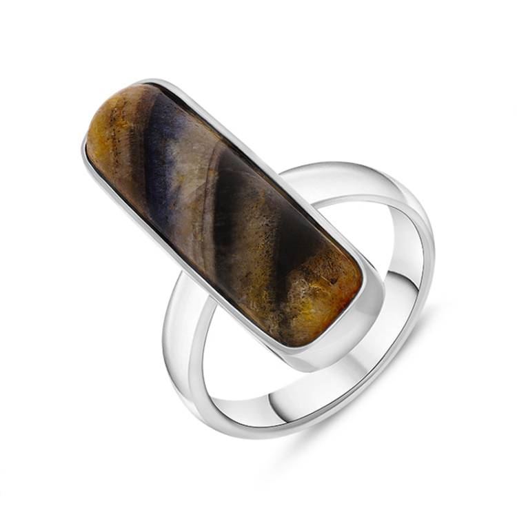 Sterling Silver Blue John Long Oblong Shaped Ring D - P