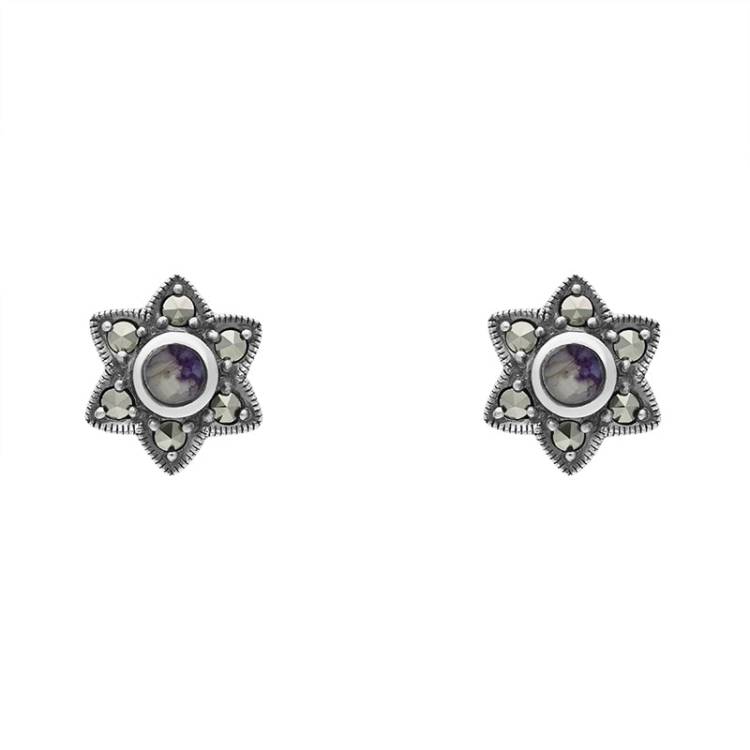 Sterling Silver Blue John Star Stud Earrings - Silver