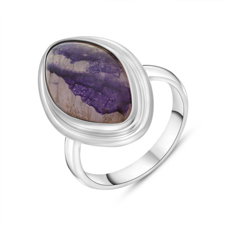 Sterling Silver Blue John Marquise Solid Edge Doublet Ring D - O