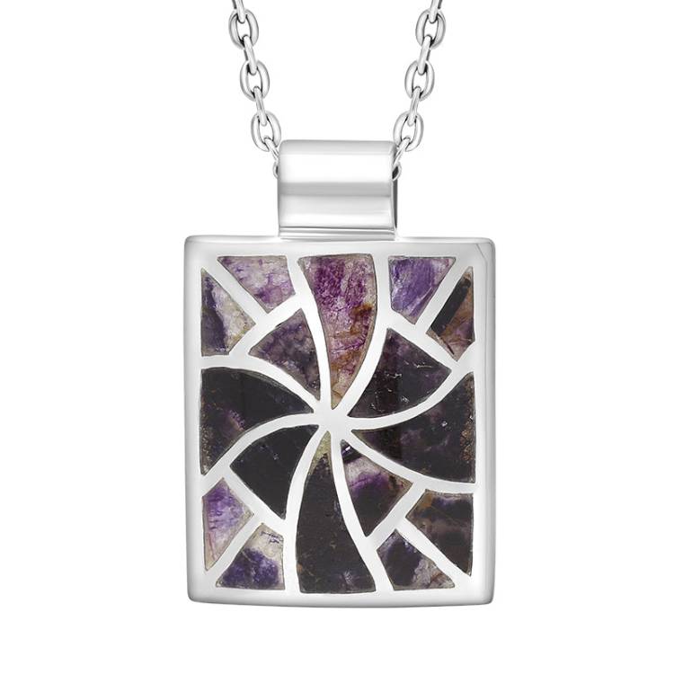 Sterling Silver Blue John Mosaic Set Oblong Twist Necklace D