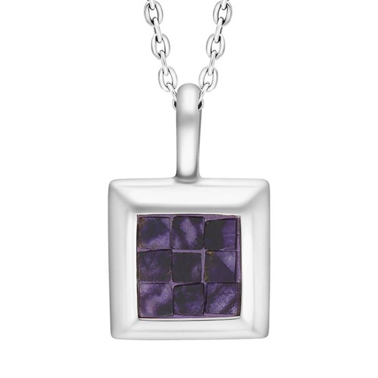 Sterling Silver Blue John Mosaic Set Square Necklace D