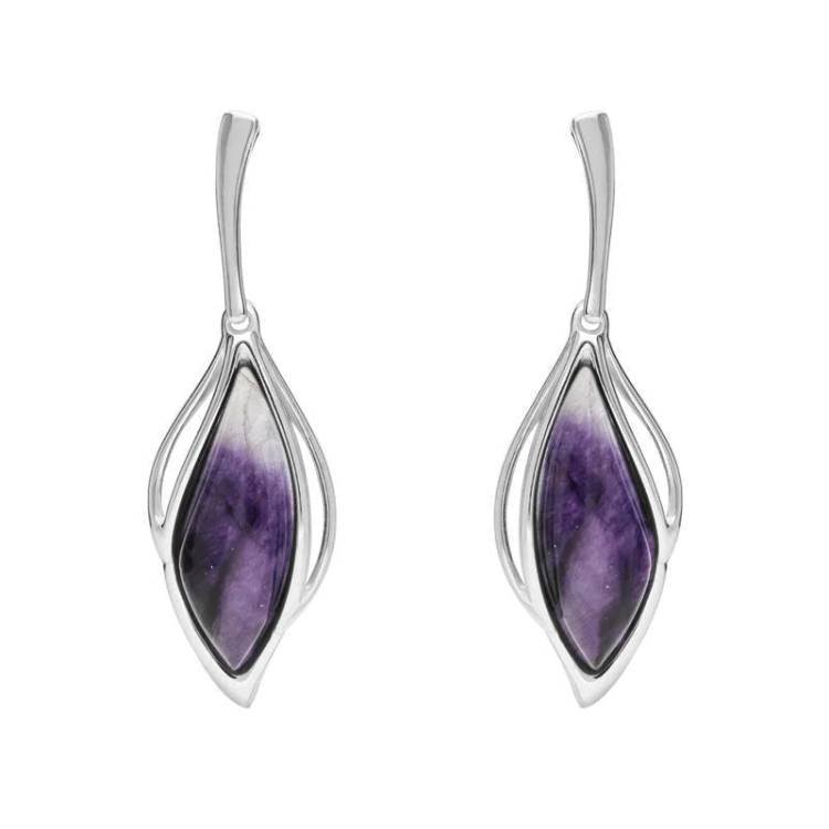 Sterling Silver Blue John Open Marquise Drop Earrings - Silver