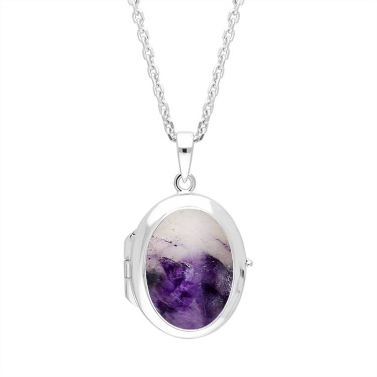 Sterling Silver Blue John Oval Locket Pendant - Silver
