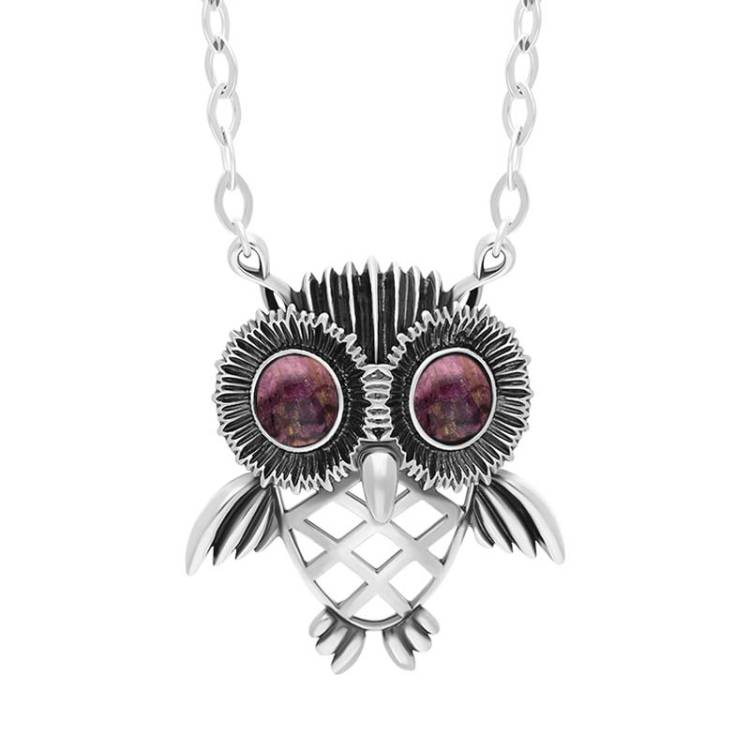 Sterling Silver Blue John Owl Necklace - Silver