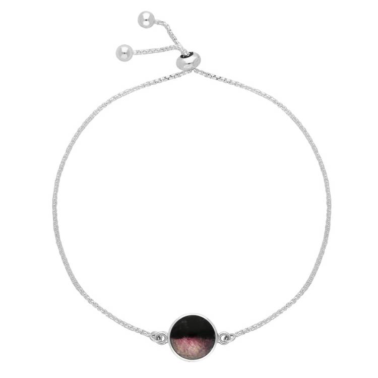 Sterling Silver Blue John Round Stone Adjustable Chain Bracelet