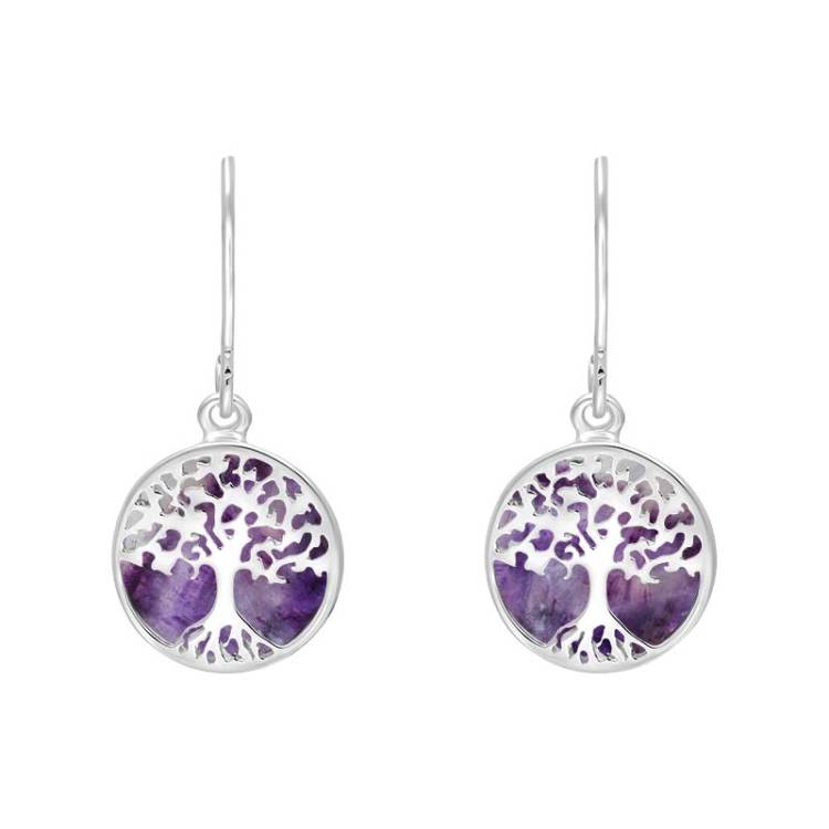 Sterling Silver Blue John Round Tree of Life Drop Earrings