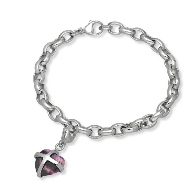 Sterling Silver Blue John Small Cross Heart Charm Bracelet - Option1 Value Silver