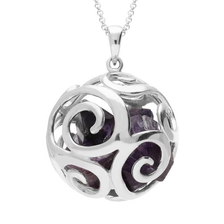 Sterling Silver Blue John Swirl Bead Ball Necklace - Silver
