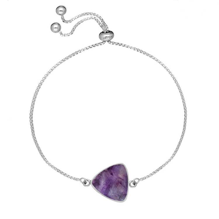 Sterling Silver Blue John Triangular Stone Adjustable Chain Bracelet