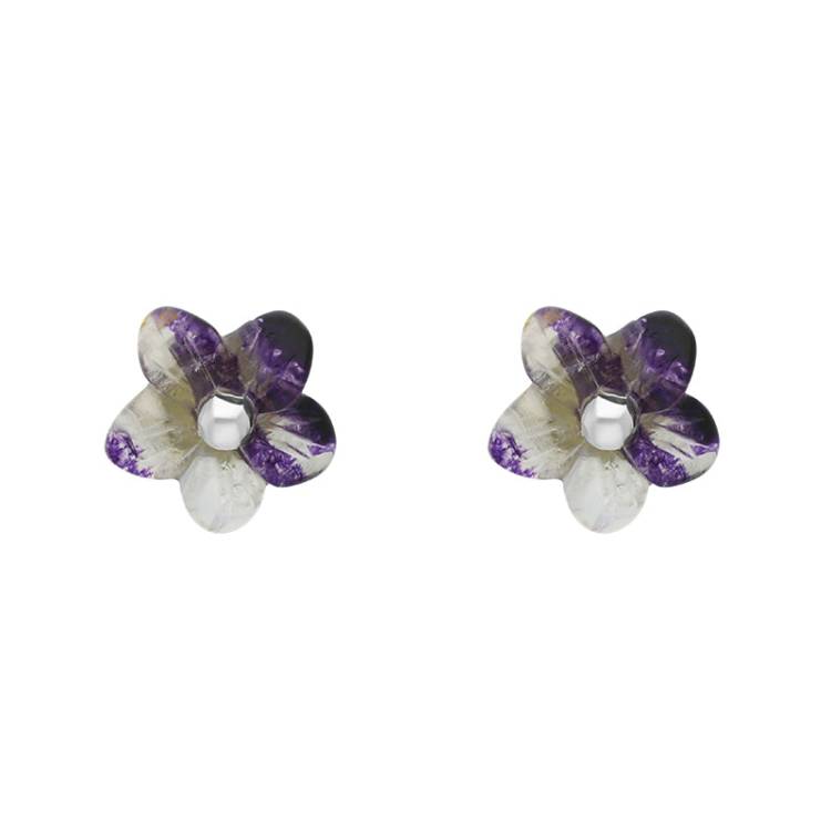 Sterling Silver Blue John Tuberose 8mm Pansy Stud Earrings - Silver