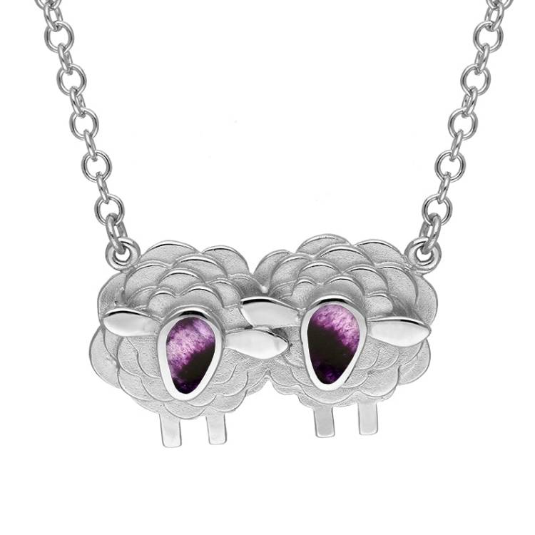 Sterling Silver Blue John Two Large Sheep Necklace - Silver