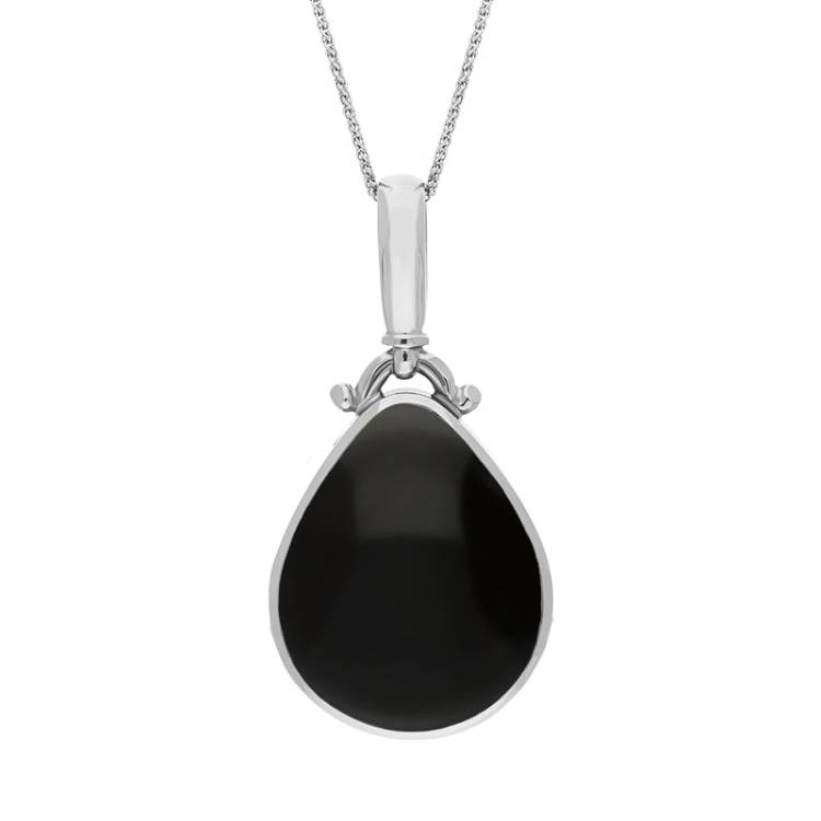 Sterling Silver Blue John Whitby Jet Double Sided Pear Fob Necklace - Silver