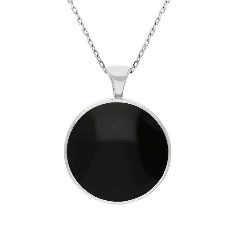 Sterling Silver Blue John Whitby Jet Large Double Sided Round Fob Necklace - Sterling Silver