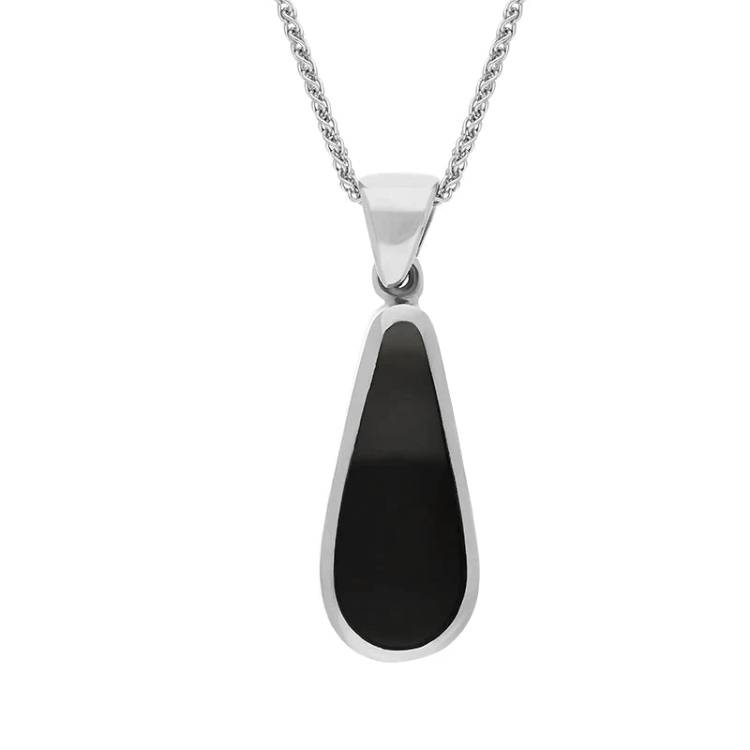 Sterling Silver Blue John Whitby Jet Small Double Sided Pear Cut Fob Necklace - Sterling Silver