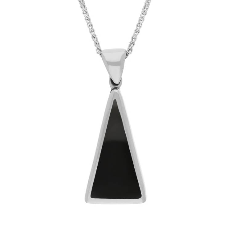 Sterling Silver Blue John Whitby Jet Small Double Sided Triangular Fob Necklace - Sterling Silver