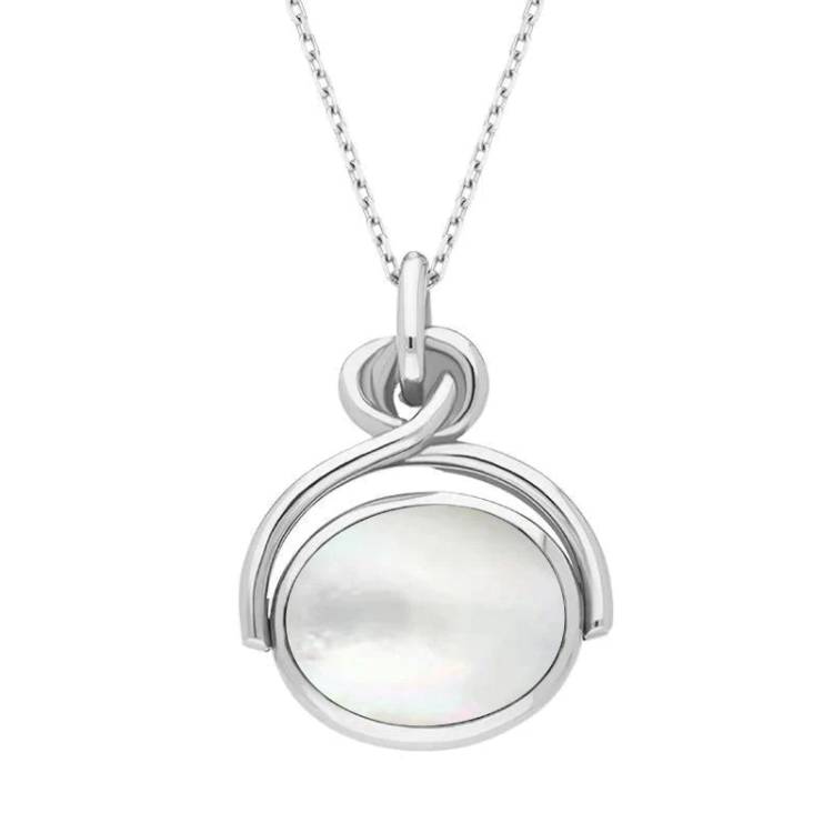 Sterling Silver Blue John White Mother of Pearl Oval Swivel Fob Necklace - Silver