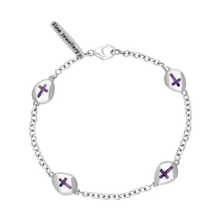 Sterling Silver Blue John Oval Cross Detail Four Stone Bracelet - Silver