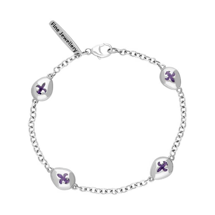 Sterling Silver Blue John Oval Fleur De Lis Detail Four Stone Bracelet - Silver