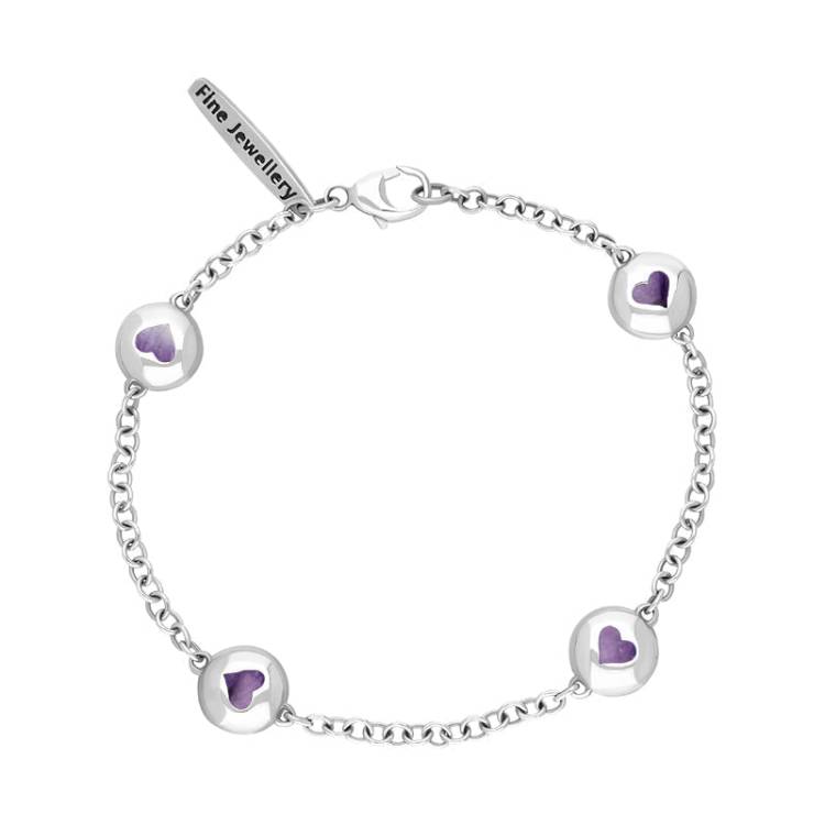 Sterling Silver Blue John Oval Heart Detail Four Stone Bracelet - Silver