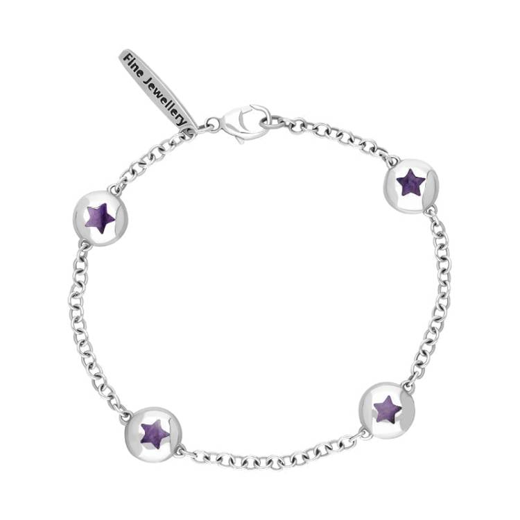 Sterling Silver Blue John Oval Star Detail Four Stone Bracelet - Silver