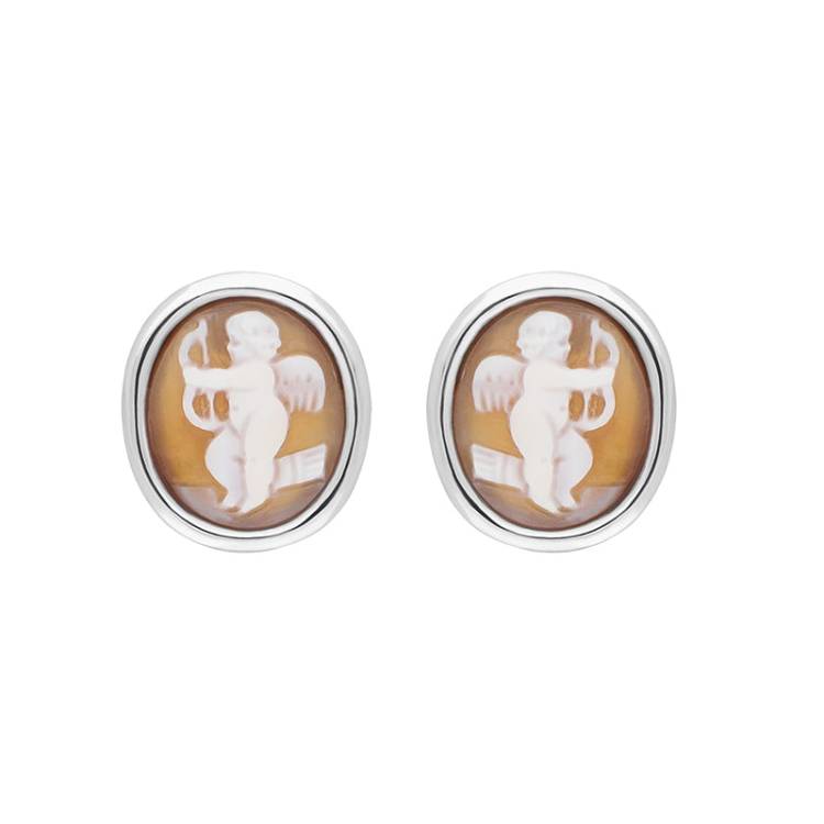 Sterling Silver Cameo Oval Cupid Stud Earrings D