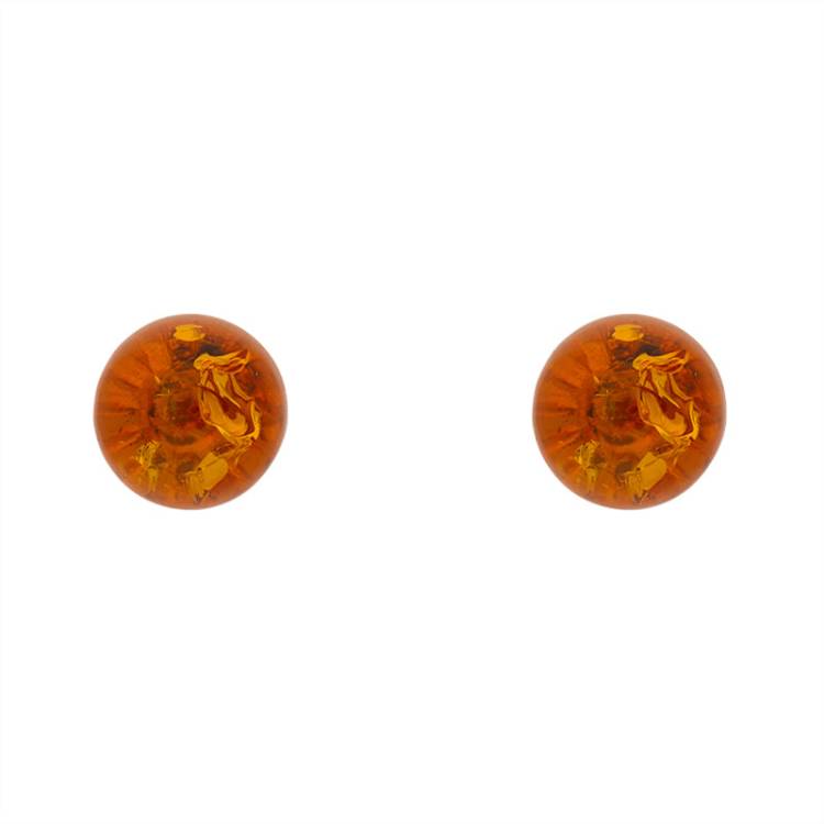 Sterling Silver Amber Domed Stud Earrings - Silver
