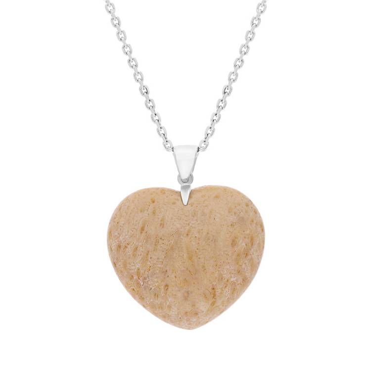 Sterling Silver Coquina Large Carved Heart Necklace - Silver