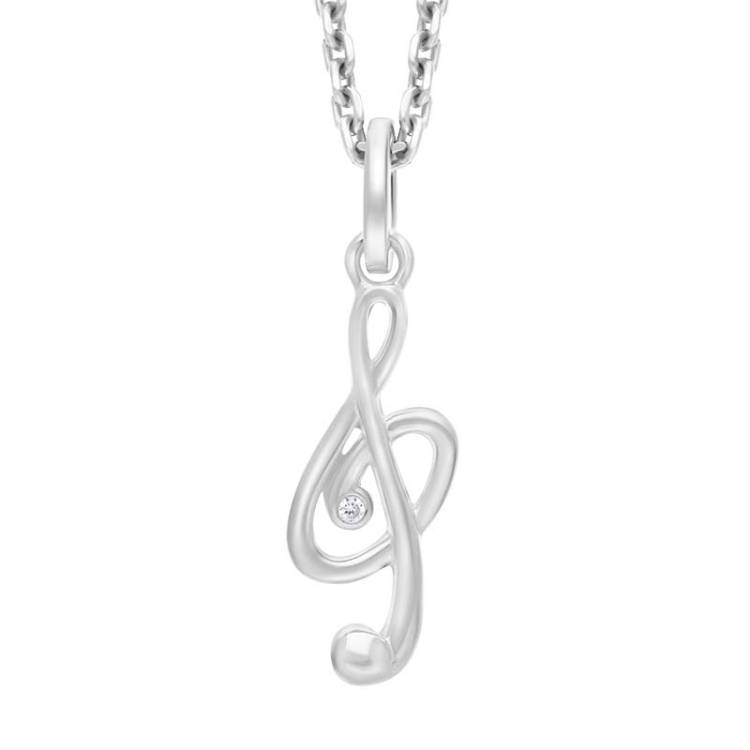 Sterling Silver Cubic Zirconia Treble Clef Necklace D - Silver