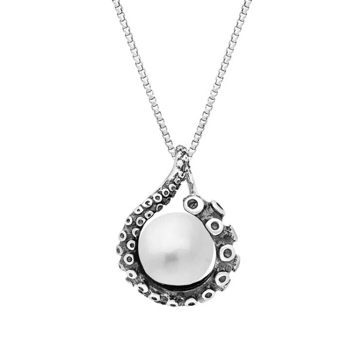 Sterling Silver Freshwater Pearl Bead Tentacle Necklace - Silver