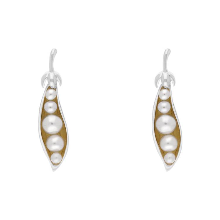 Sterling Silver Freshwater Pearl Chatsworth Garden Peapod Drop Earrings - Silver
