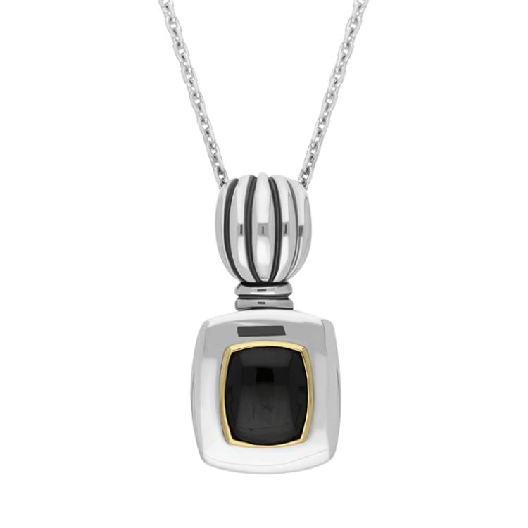 Sterling Silver Whitby Jet Oblong Necklace D - Silver