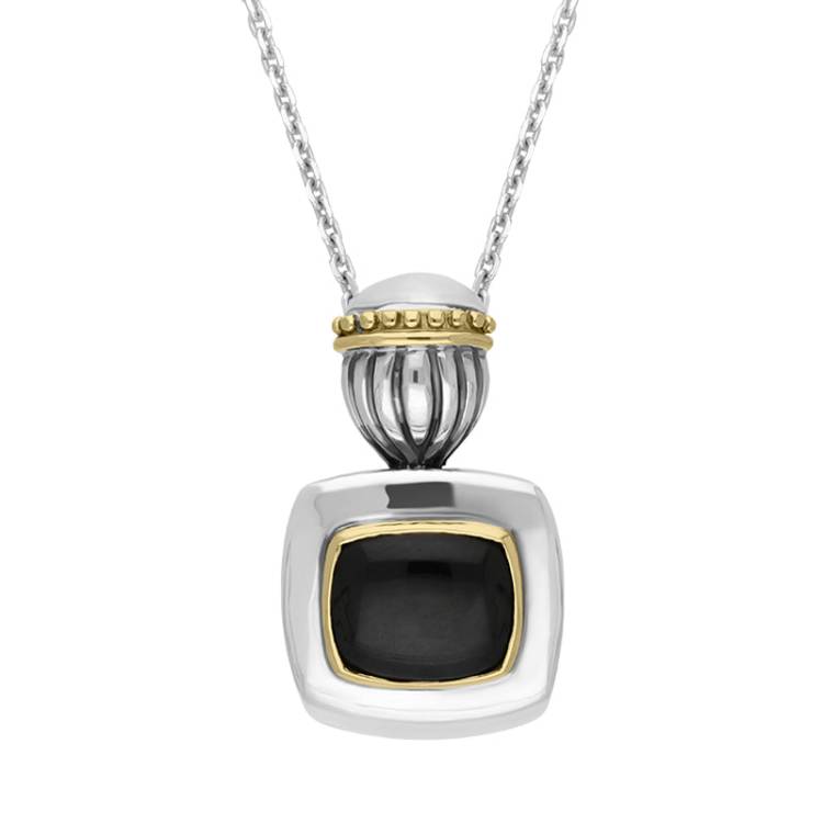 Sterling Silver Whitby Jet Scroll Top Necklace D - Silver