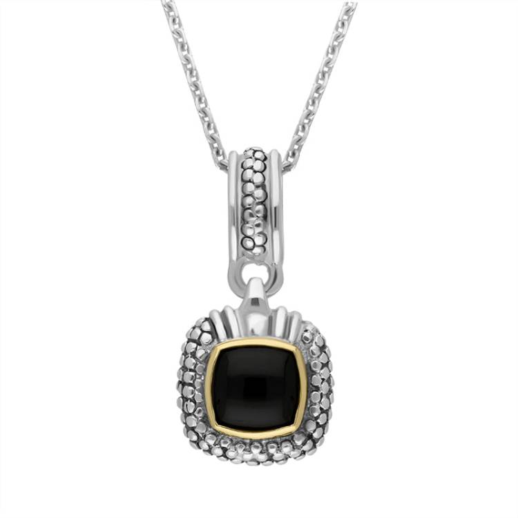 Sterling Silver Whitby Jet Square Textured Necklace D - Silver