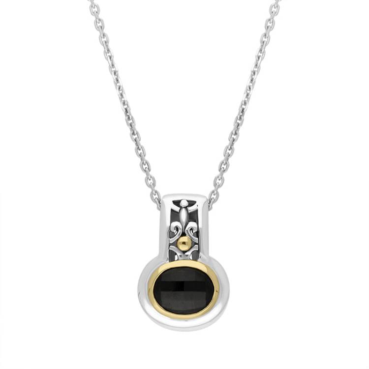 Sterling Silver Whitby Jet Faceted Necklace D - Silver