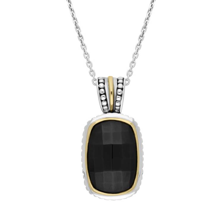 Sterling Silver Whitby Jet Faceted Oblong Necklace D - Silver