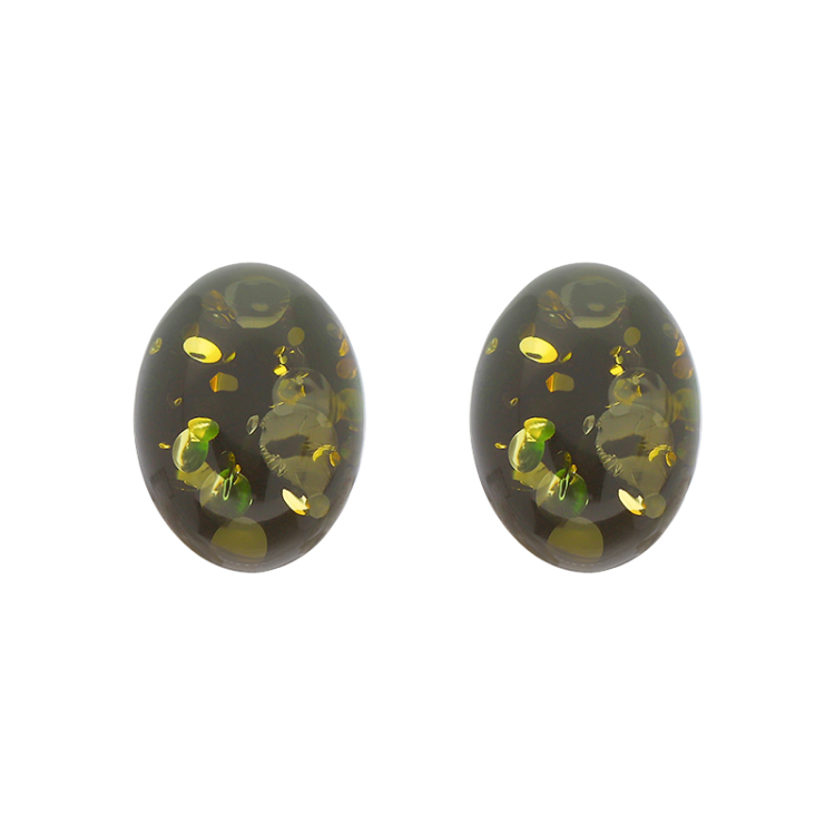 Sterling Silver Green Amber Small Pebble Stud Earrings - Silver
