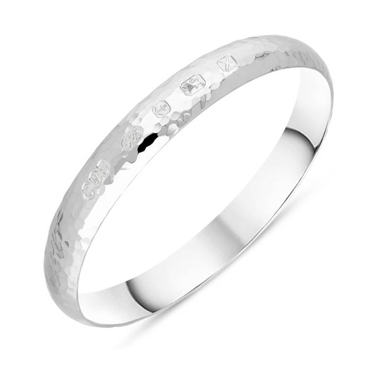 Sterling Silver Hallmark 10mm Hammered Bangle - Silver