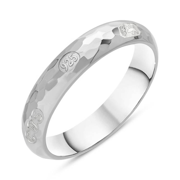 Sterling Silver Hallmark 4mm Hammered Ring - Silver