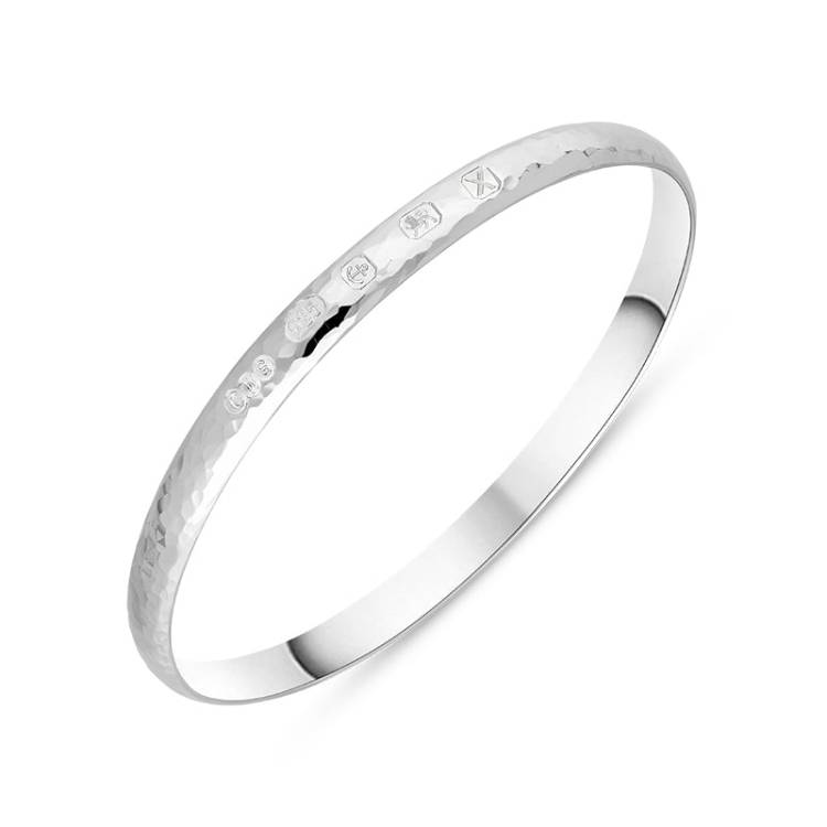 Sterling Silver Hallmark 6mm Hammered Bangle - Silver