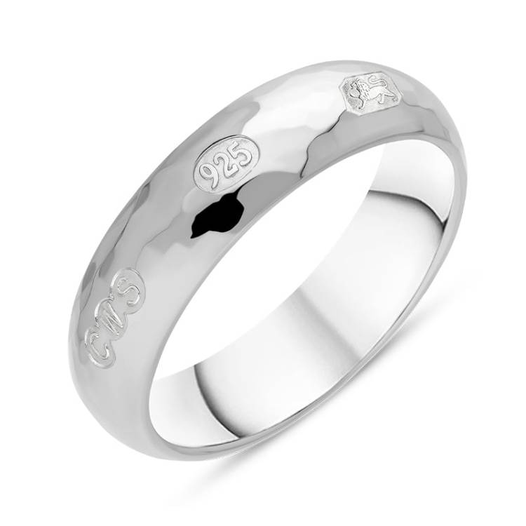 Sterling Silver Hallmark 6mm Hammered Ring - Silver
