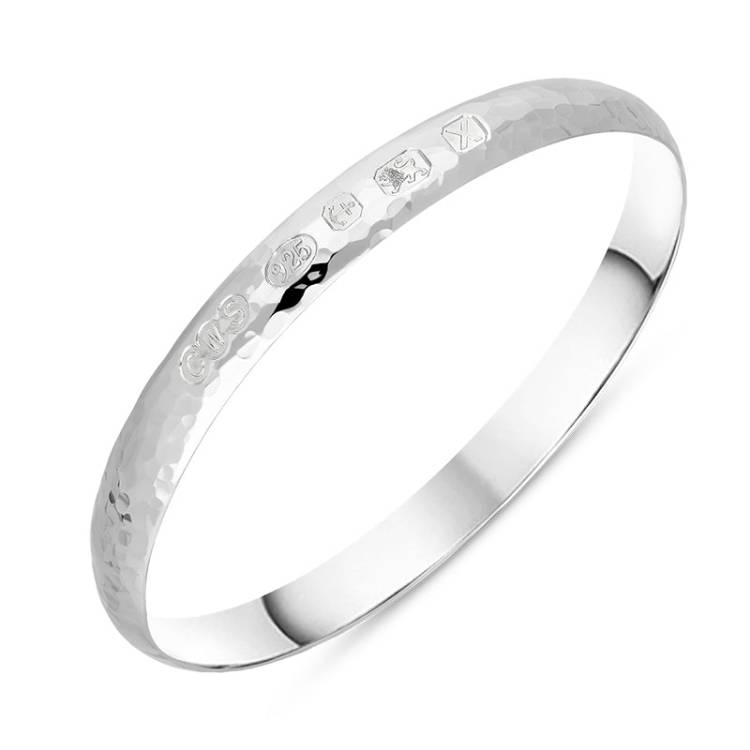Sterling Silver Hallmark 8mm Hammered Bangle - Silver