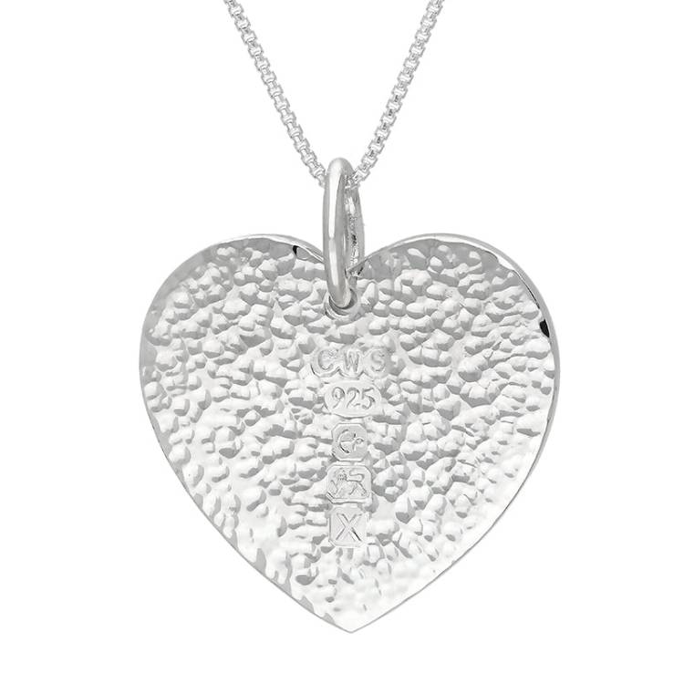 Sterling Silver Hallmark Hammered Heart Large Pendant Necklace - Silver