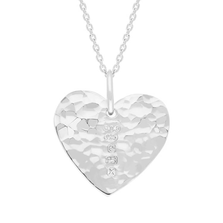 Sterling Silver Hallmark Hammered Heart Small Pendant Necklace - Silver