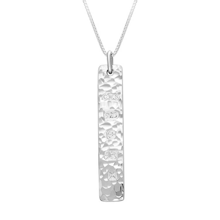 Sterling Silver Hallmark Hammered Ingot Pendant Necklace - Silver