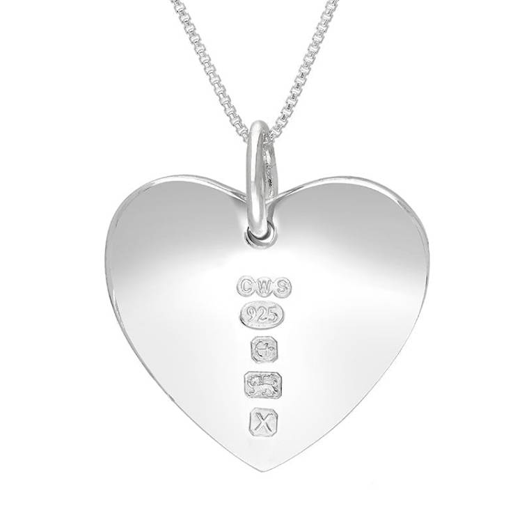 Sterling Silver Hallmark Polished Heart Large Pendant Necklace - Silver