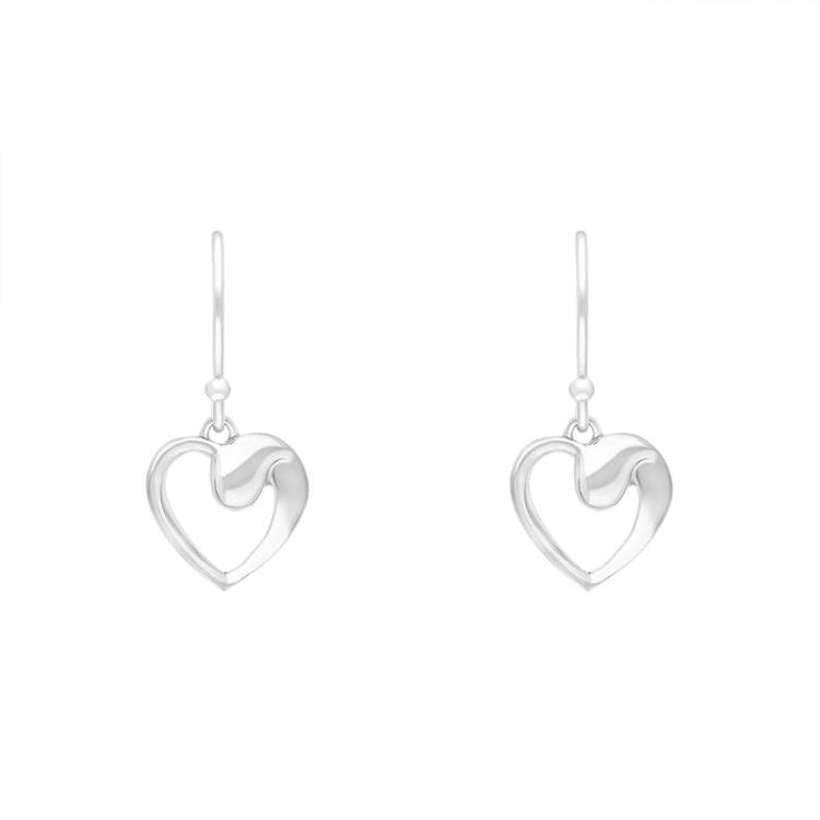 Sterling Silver Heart Drop Earrings D - Silver