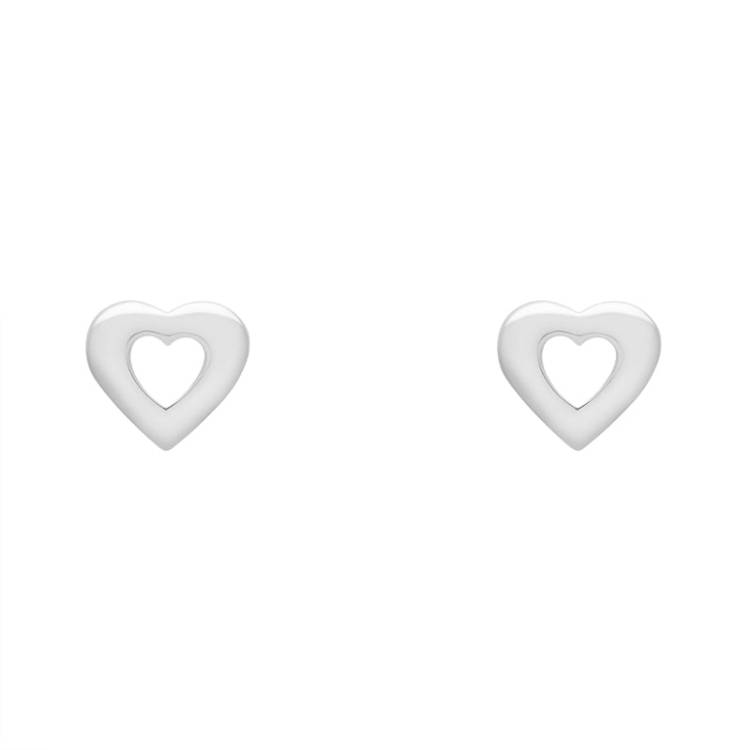 Sterling Silver Heart Stud Earrings D - Silver