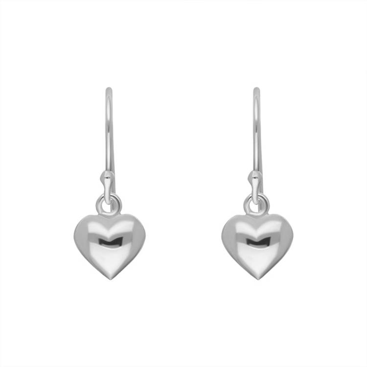Sterling Silver Heart Drop Hook Earrings - Silver
