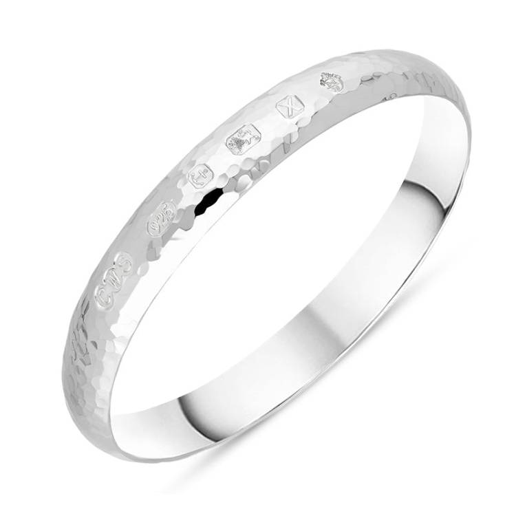 Sterling Silver Queen's Jubilee Hallmark 10mm Hammered Bangle D - Silver